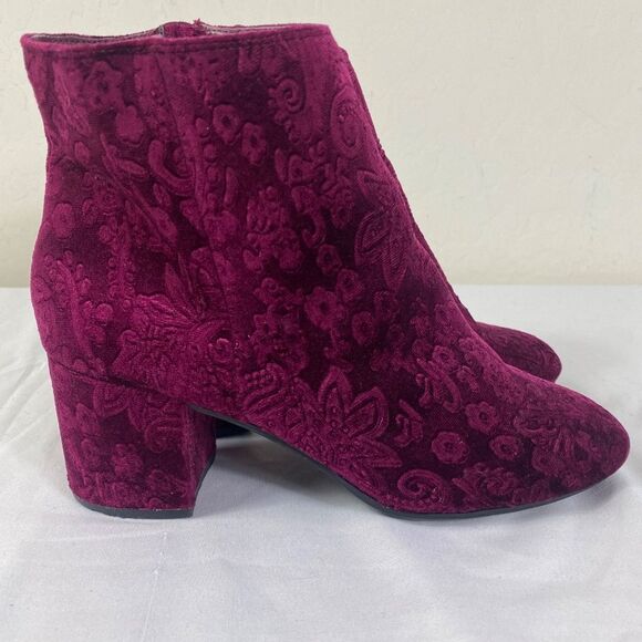 Zigi Soho Booties 9 NYDIA Burgundy velvet chunky heel lazer desgin - Picture 7 of 9
